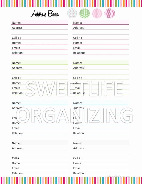 Address Book Template Free Luxury Address Book organizer organizing Printable Template