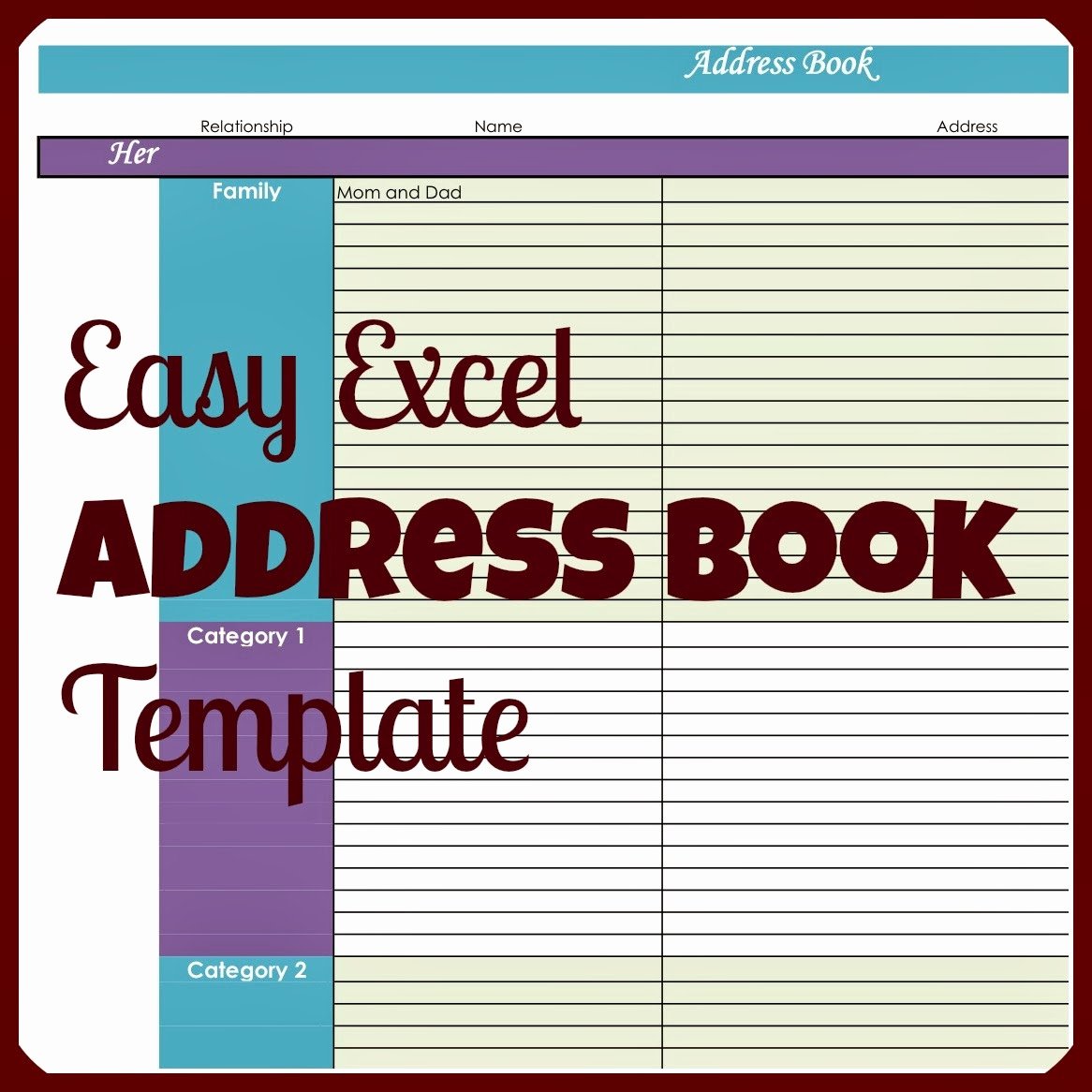 Address Book Template Free Unique Laura S Plans Easy Excel Address Book Template