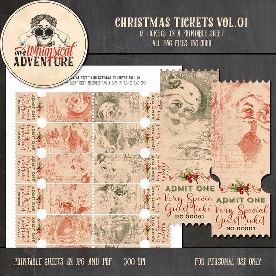Admit One Ticket Printable Beautiful Christmas Digital Scrapbooking Digital by Awhimsicaladventure