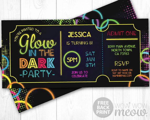 Admit One Ticket Printable Beautiful Glow In the Dark Invitations Tickets Admit E Party Invite