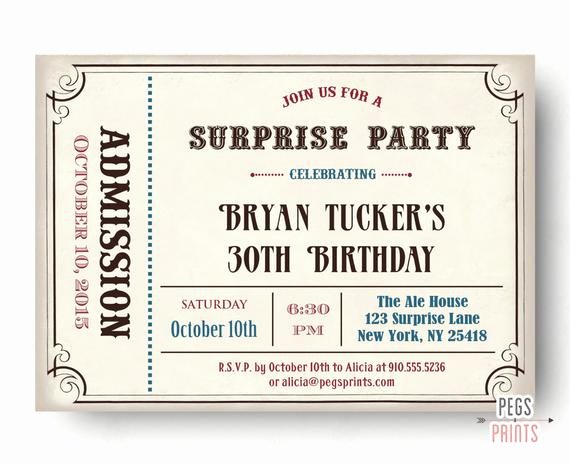 Admit One Ticket Printable Best Of Male Surprise Birthday Invite Surprise Birthday