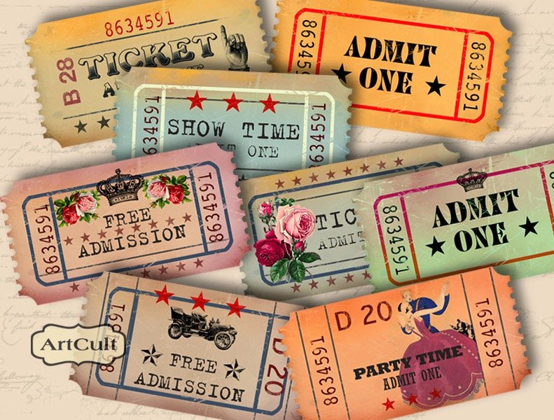 Admit One Ticket Printable Best Of Printable Download Admit One Vintage Style Tickets for