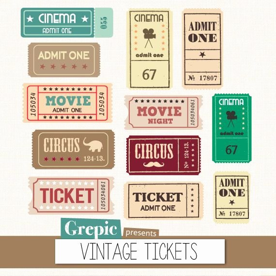 Admit One Ticket Printable New Tickets Clipart Pack &quot;vintage Tickets&quot; with Movie