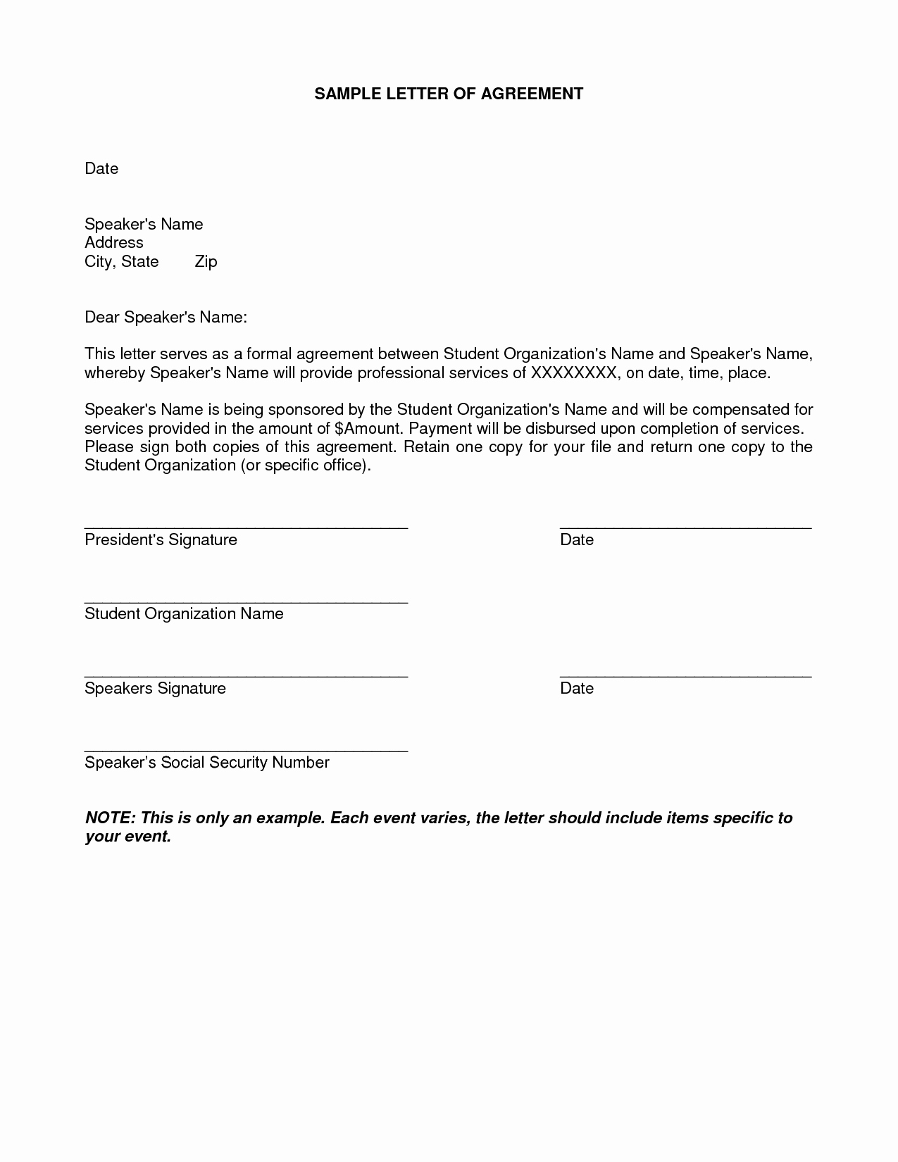 Advance Payment Agreement Letter Beautiful Letter Agreement Samples Template Seeabruzzo Letter