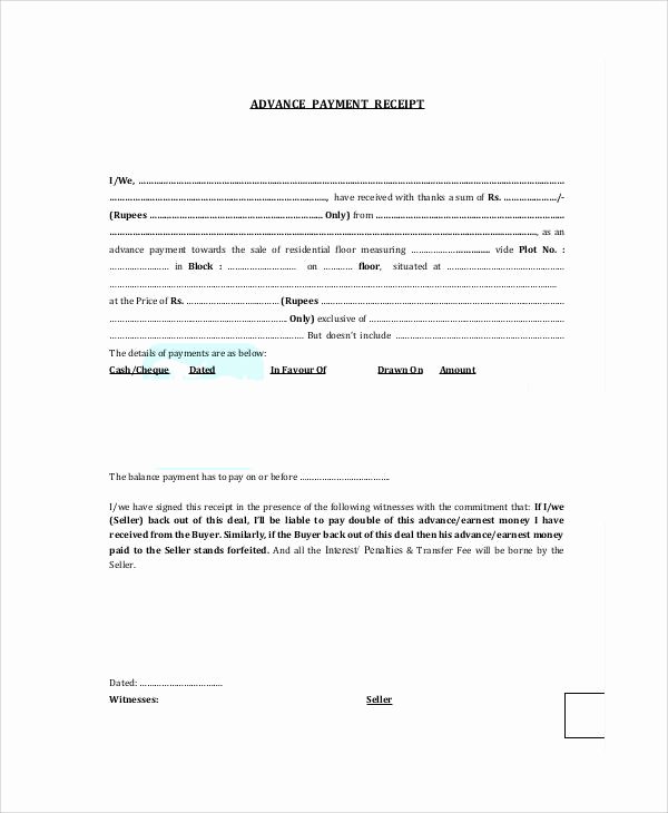 Advance Payment Agreement Letter Luxury 7 Sample Advance Payment Receipts – Word Pdf