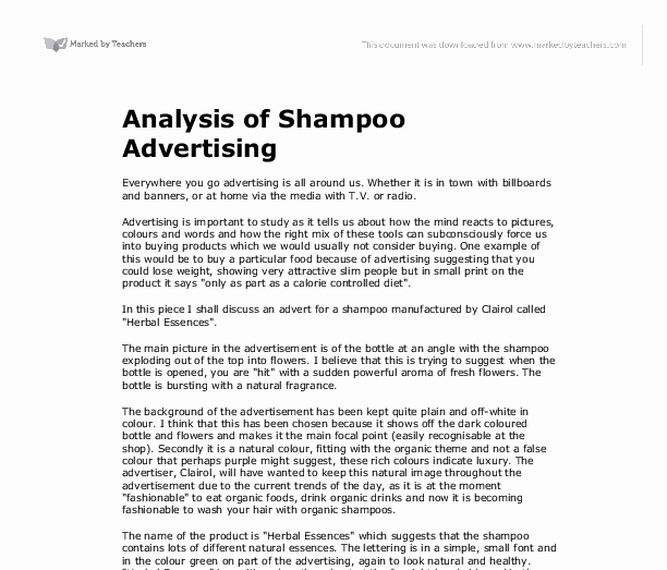 Advertisement Analysis Essay Sample Luxury Analysis Of Shampoo Advertising Gcse Media Stu S
