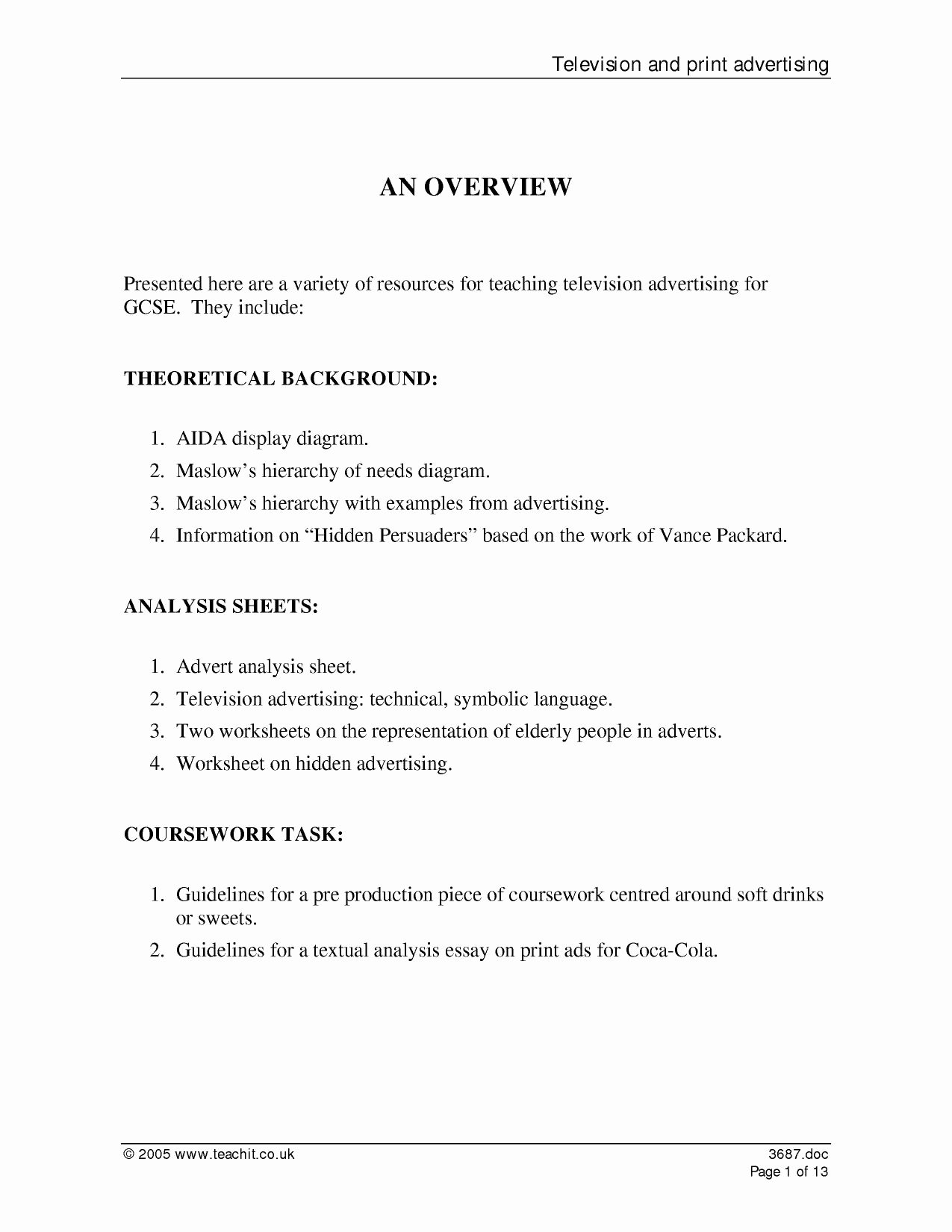 Advertisement Analysis Essay Sample New Television and Print Advertising A Scheme Of Work