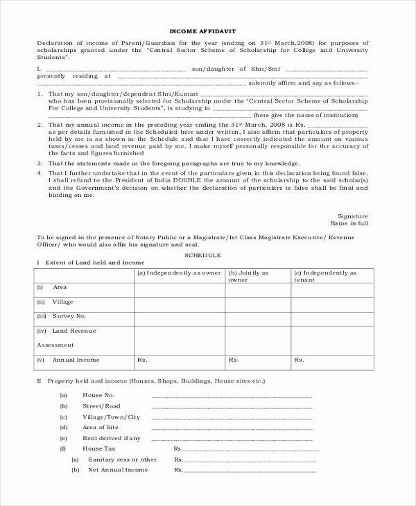 Affidavit Of Income Beautiful Sample Affidavit forms 13 Free Documents In Pdf