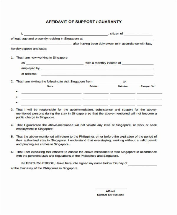 Affidavit Of Income Elegant 9 Affidavit Support form Sample Free Sample Example