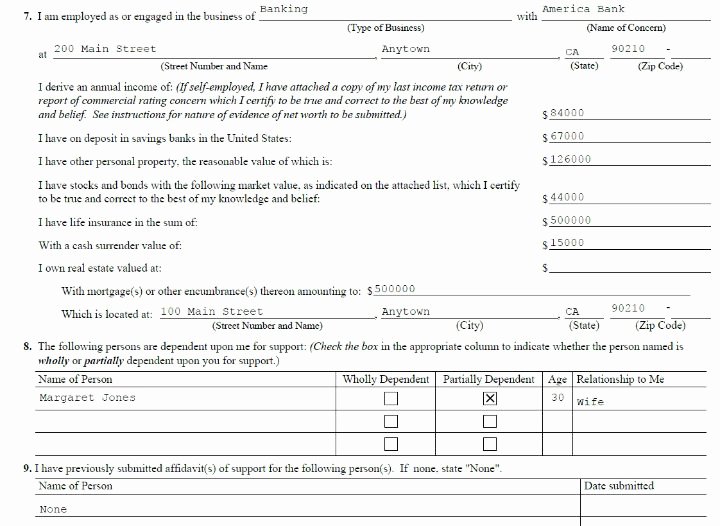 Affidavit Of Income Inspirational Pleted Sample Uscis form I 134 Filled for Affidavit