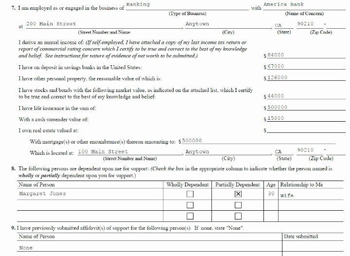 Affidavit Of Income Inspirational Pleted Sample Uscis form I 134 Filled for Affidavit