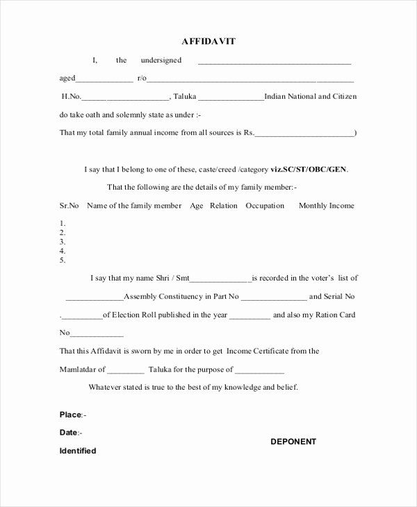 Affidavit Of Income Lovely Sample Affidavit forms 13 Free Documents In Pdf