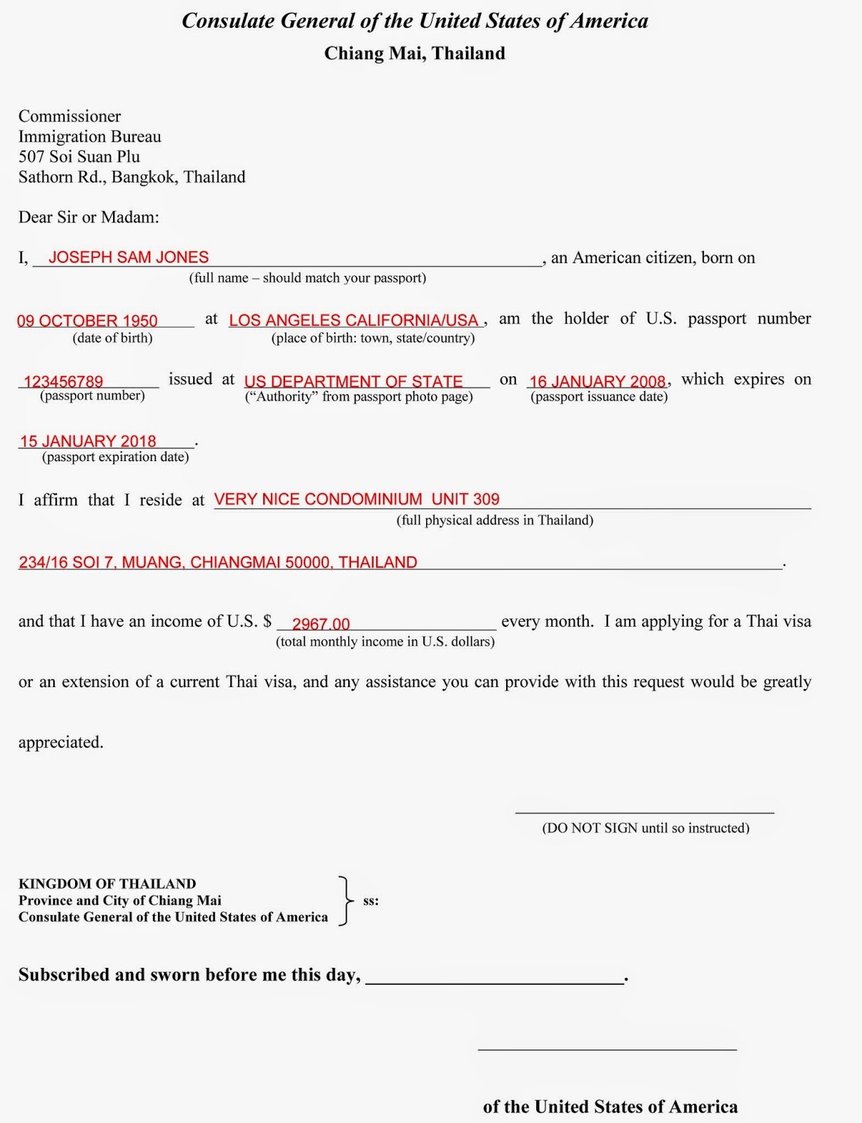 Affidavit Of Income New Going Out for Thai Food Consulate and Immigration Days