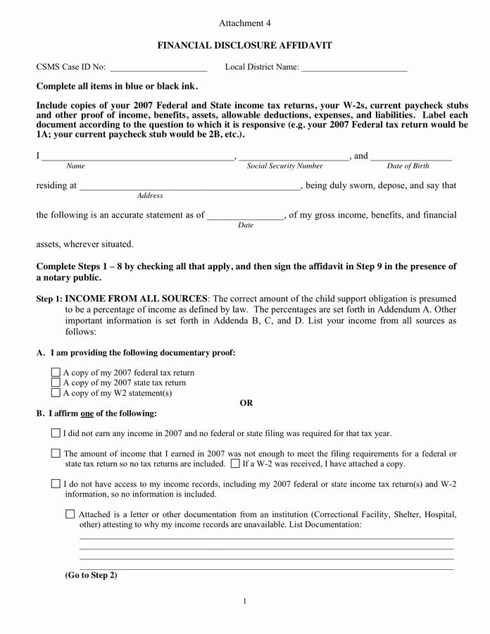 Affidavit Of No Income Beautiful Financial Disclosure Affidavit In Word and Pdf formats