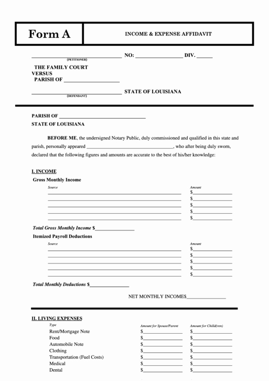 Affidavit Of No Income Fresh Fillable In E &amp; Expense Affidavit Printable Pdf