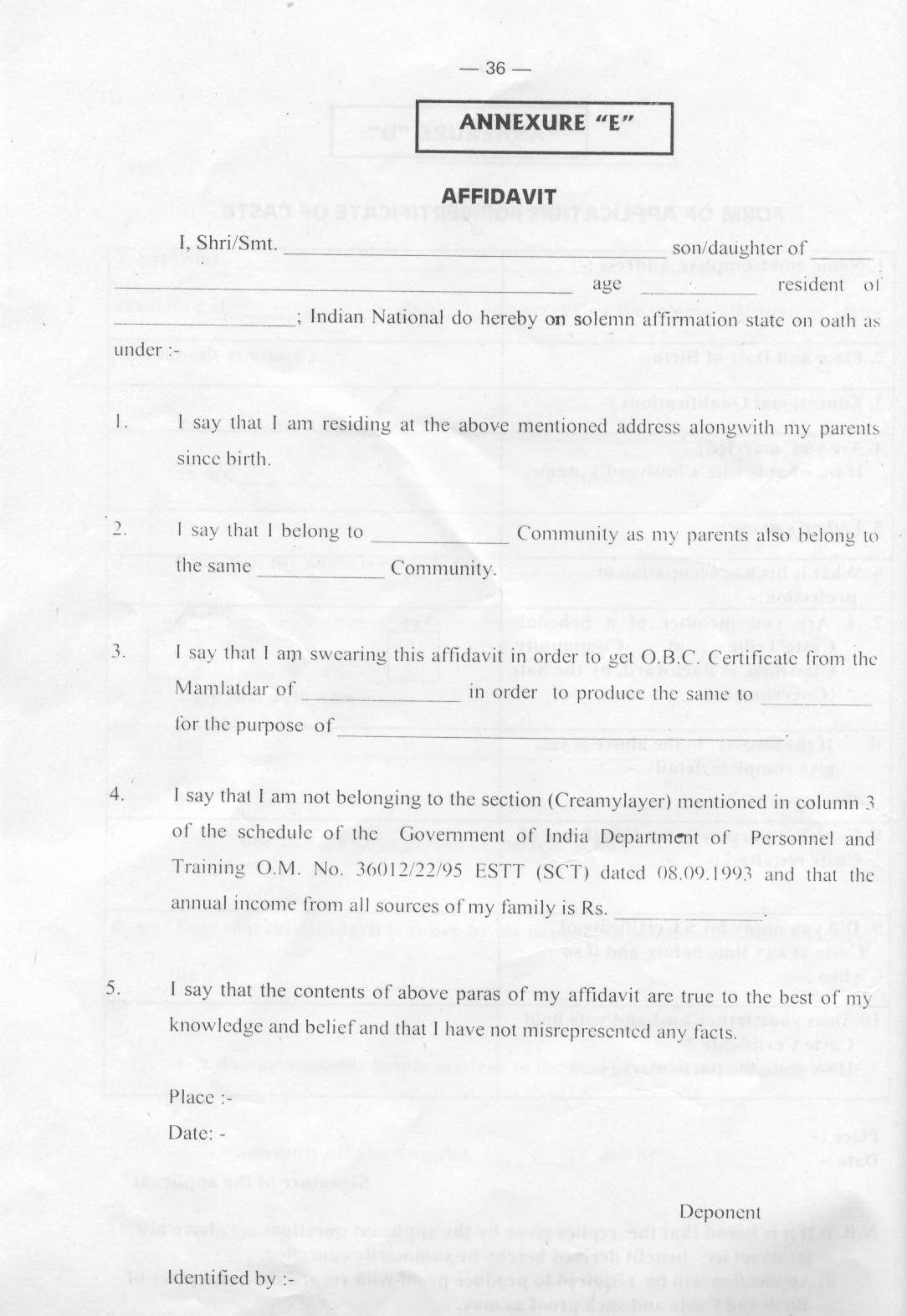 Affidavit Of No Income Unique Caste Certificate