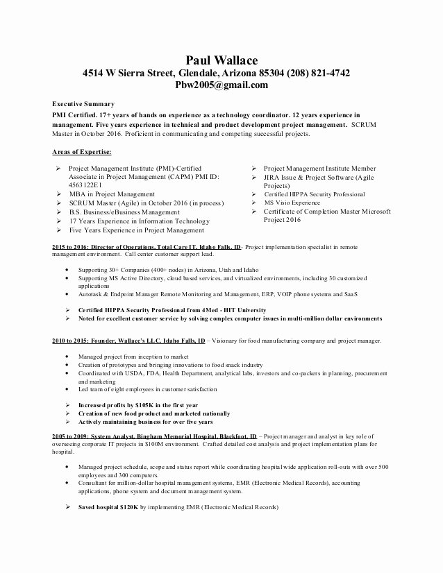 Agile Project Manager Resume Elegant Paul Wallace Pmi Certified Agile Resume