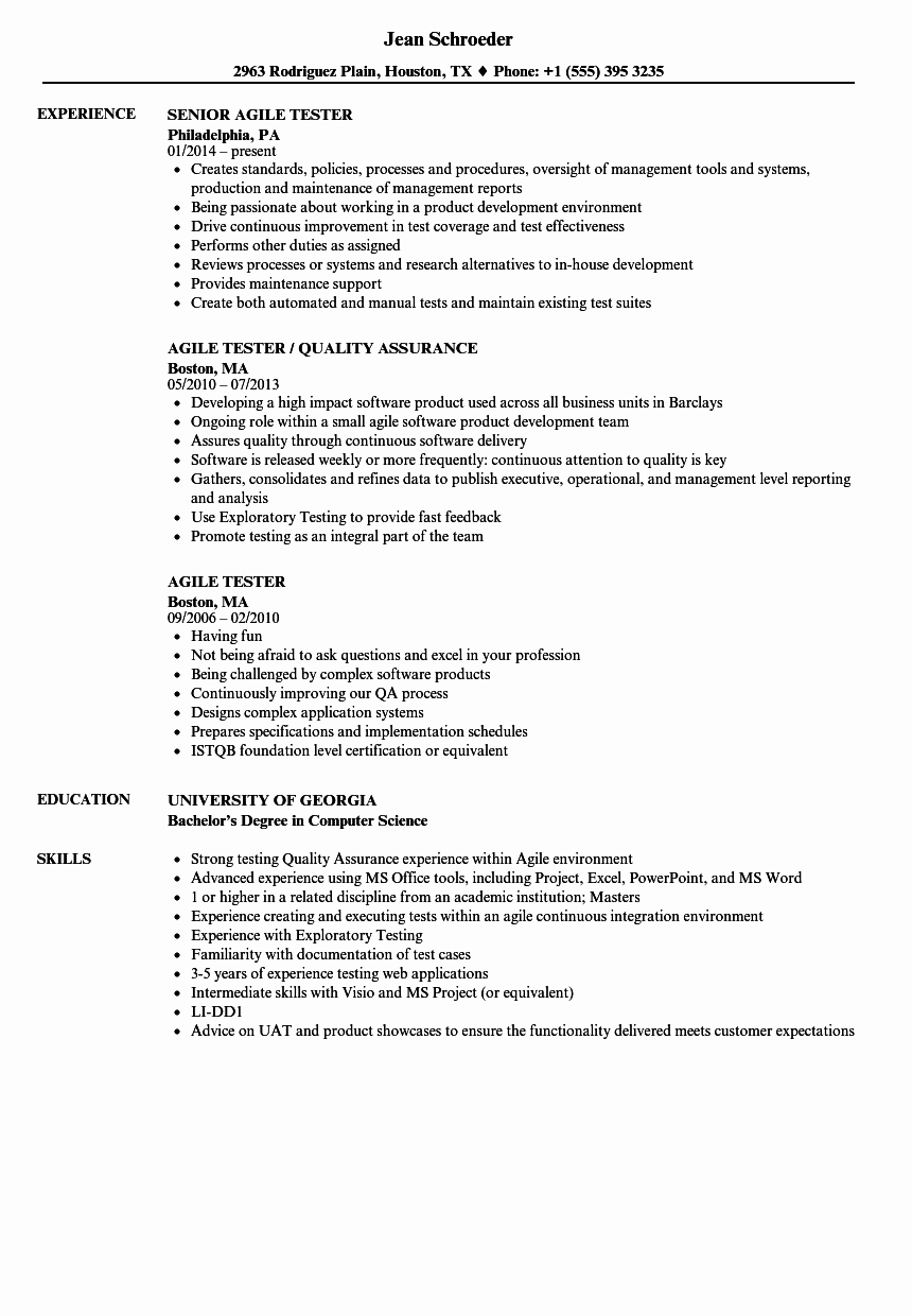 Agile Project Manager Resume Inspirational Agile Tester Resume Samples