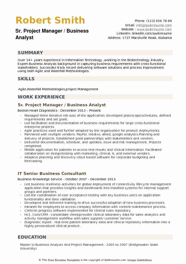 Agile Project Manager Resume Lovely Business Analyst Project Manager Resume Samples