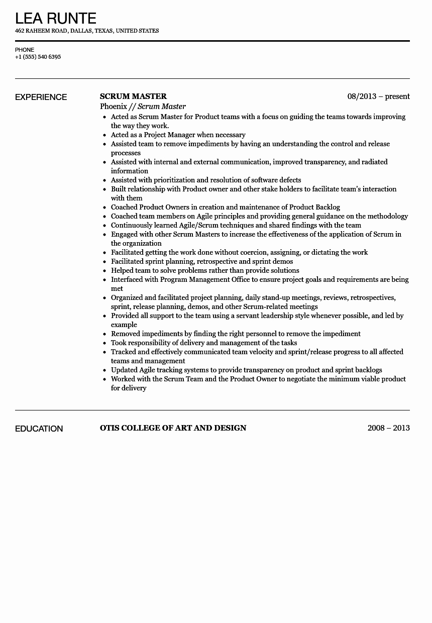 Agile Project Manager Resume Luxury Scrum Master Resume Sample