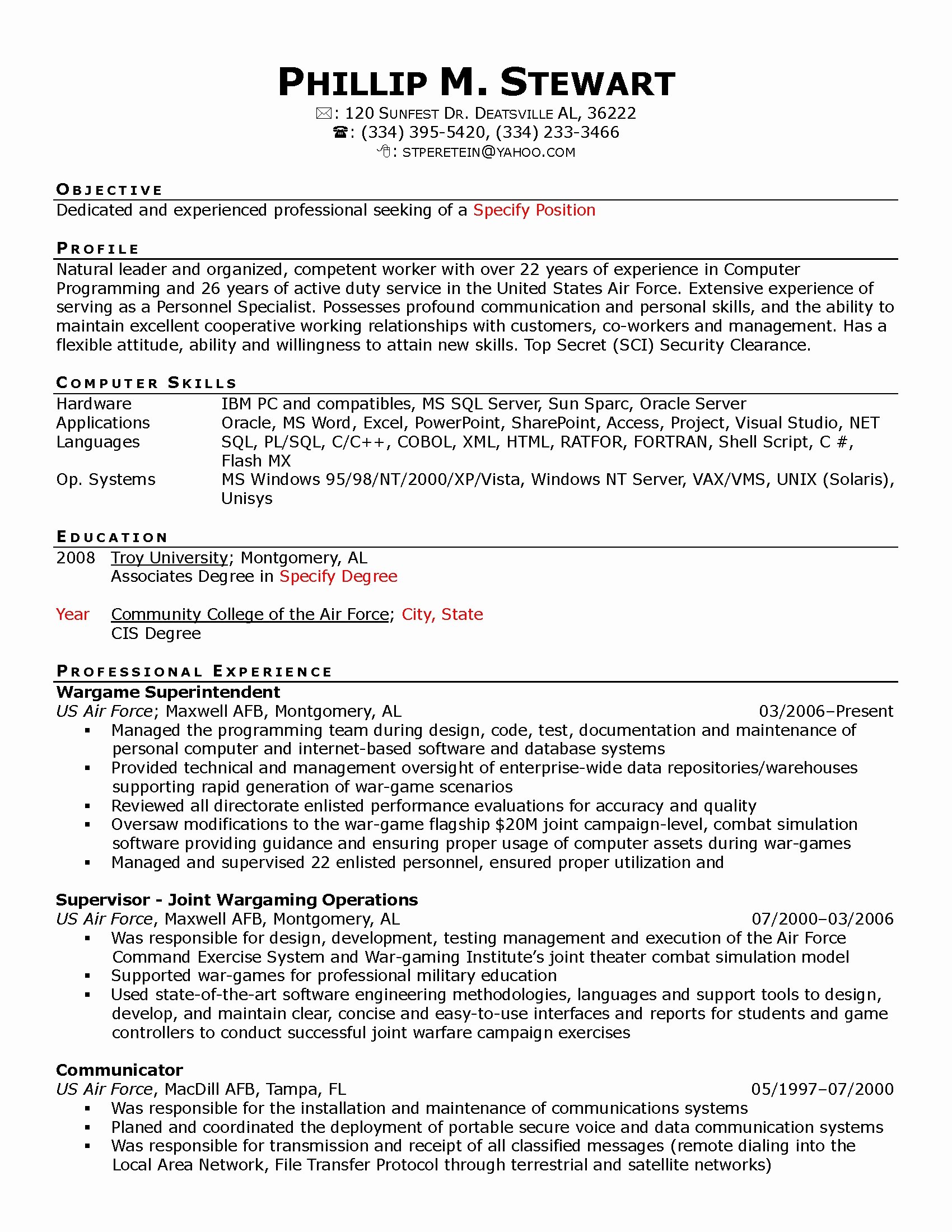 Air force Position Paper Template Fresh Personnel Security Specialist Resume Sample Resume Ideas