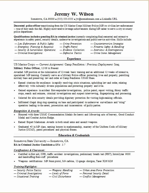 Air force Position Paper Template Inspirational Police Ficer Military to Civilian Resume Sample