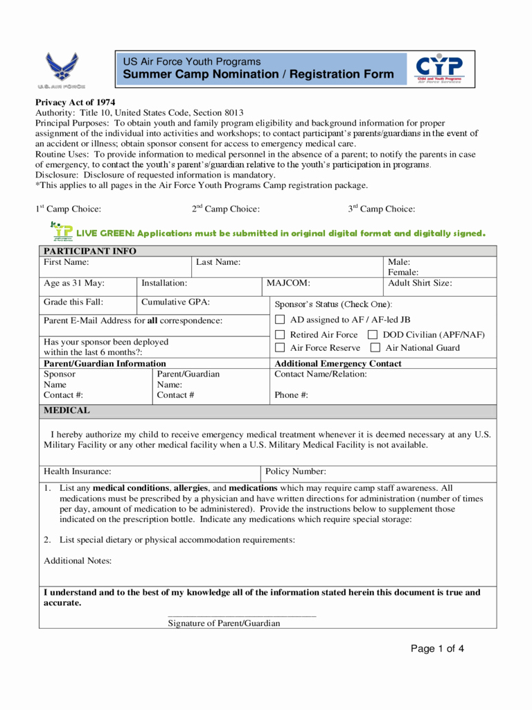Air force Position Paper Template Lovely Summer Camp Registration form 2 Free Templates In Pdf
