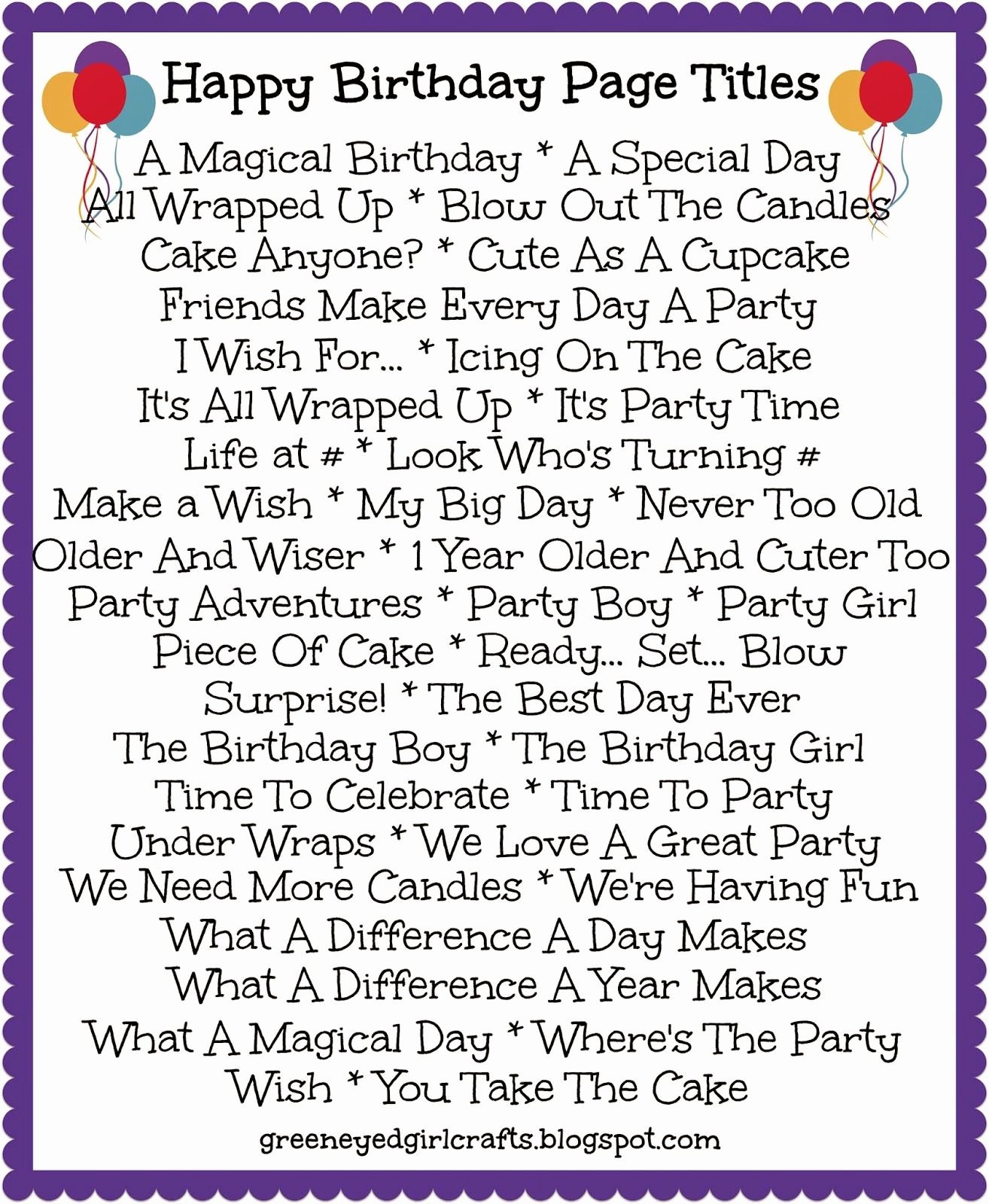 Album Title In Quotes Elegant Birthday Page Titles Aidan