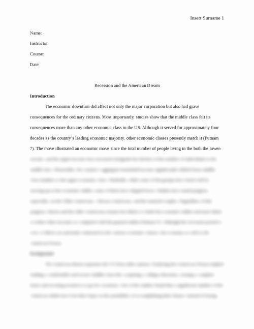 American Dream Essay Conclusion New Recession and the American Dream