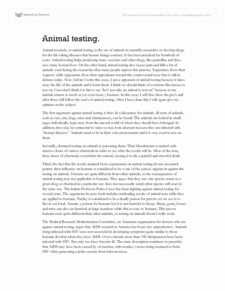 Animal Testing Essay Titles New Animal Testing Essay Gcse Science Marked by Teachers