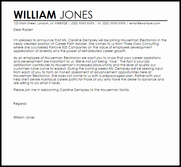 Announcement Of Employee Leaving Company Template Beautiful New Employee Announcement Letter Example