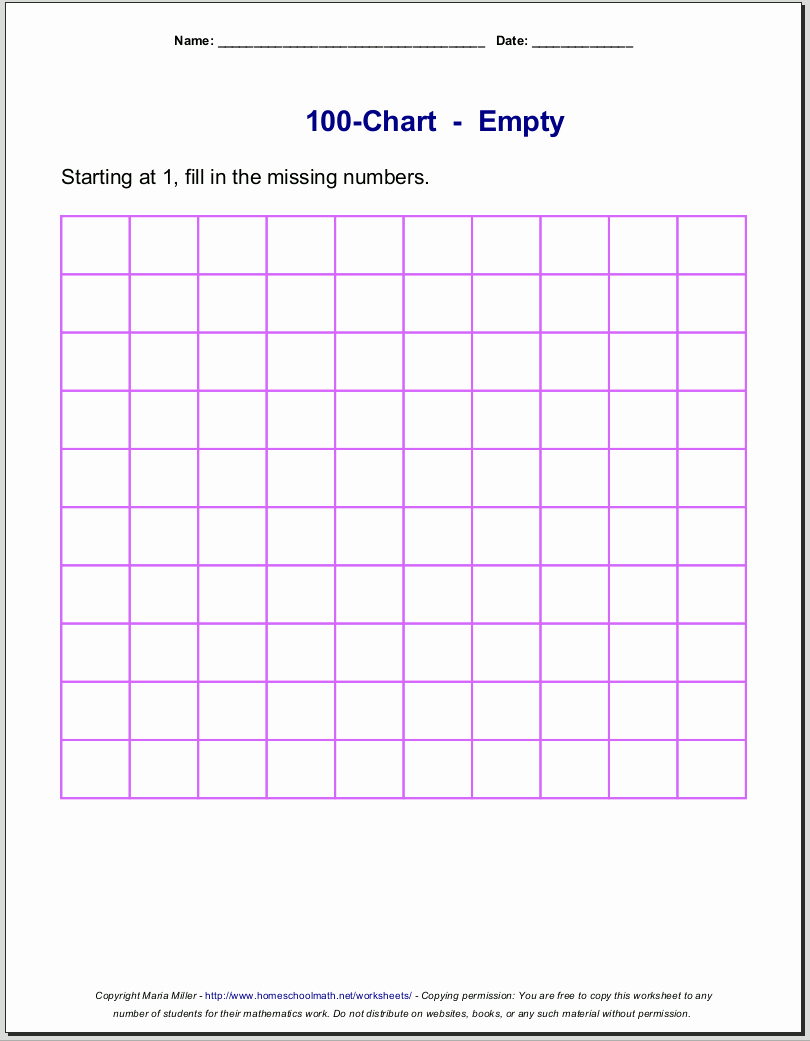 Answer Sheet Template 1-100 Lovely Free Printable Number Charts and 100 Charts for Counting