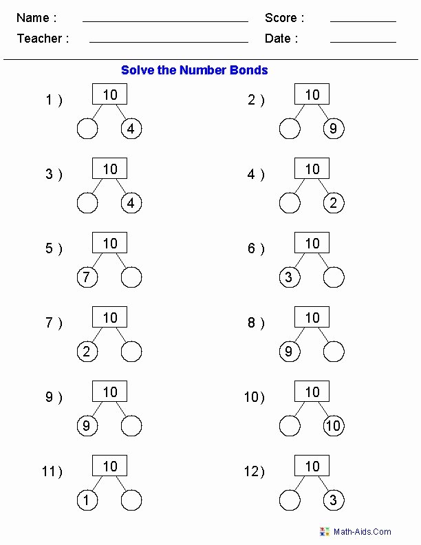 Answer Sheet Template 1-100 Luxury Number Bonds Missing Addends Printable Worksheets