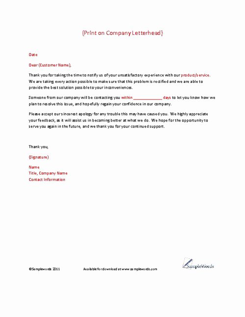 Answer to A Complaint Example Lovely Client Plaint Response Letter Template