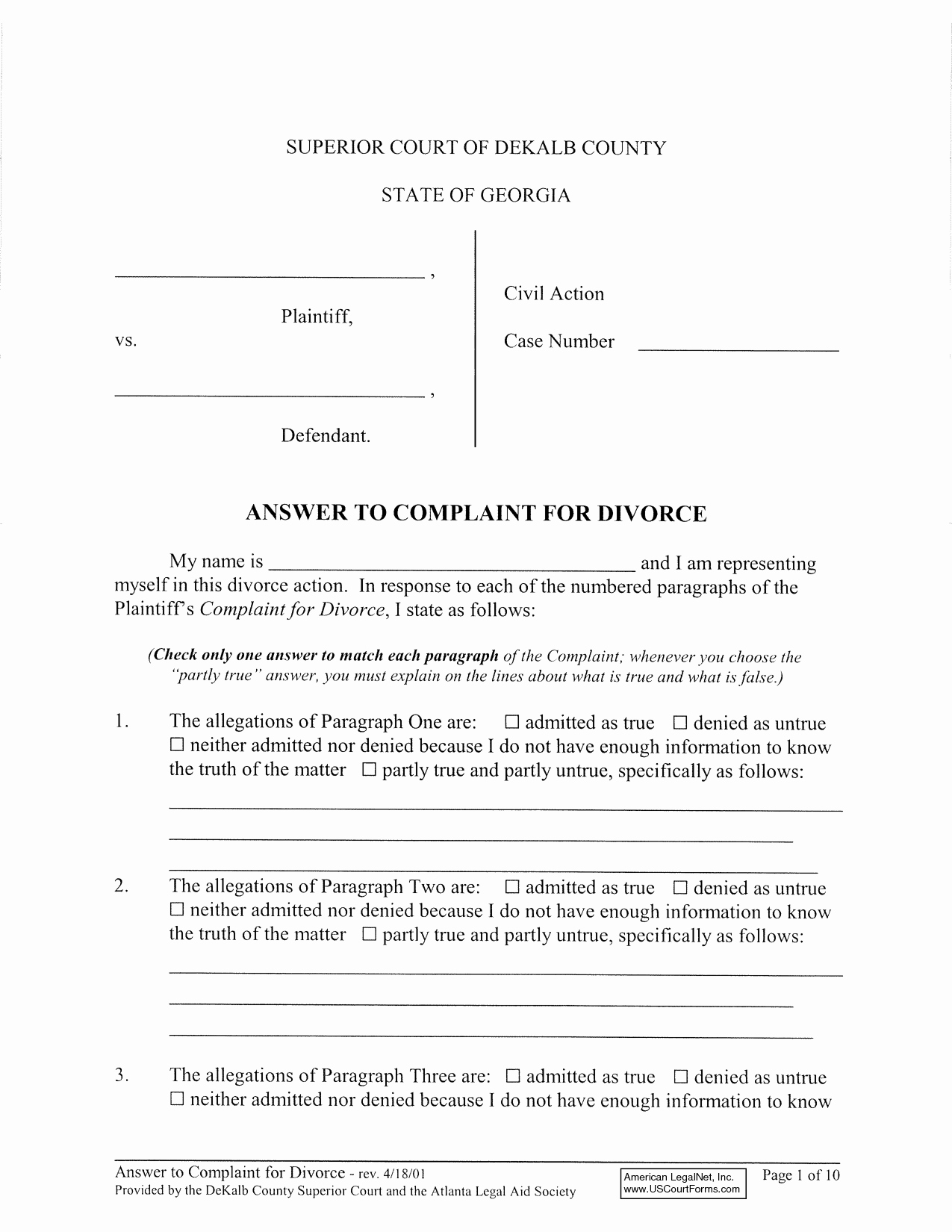 Answer to A Complaint Example Unique Best S Of Georgia Divorce Petition Examples Free