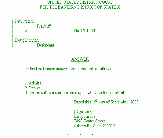 Answer to Civil Complaint Example Awesome Summons Plaint and Answer