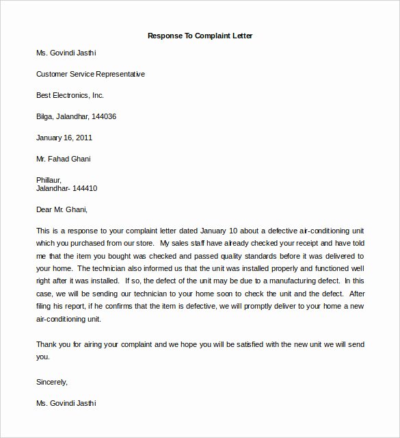 Answer to Civil Complaint Example Lovely Answer Plaint Letter Sample Plaint Letter Samples