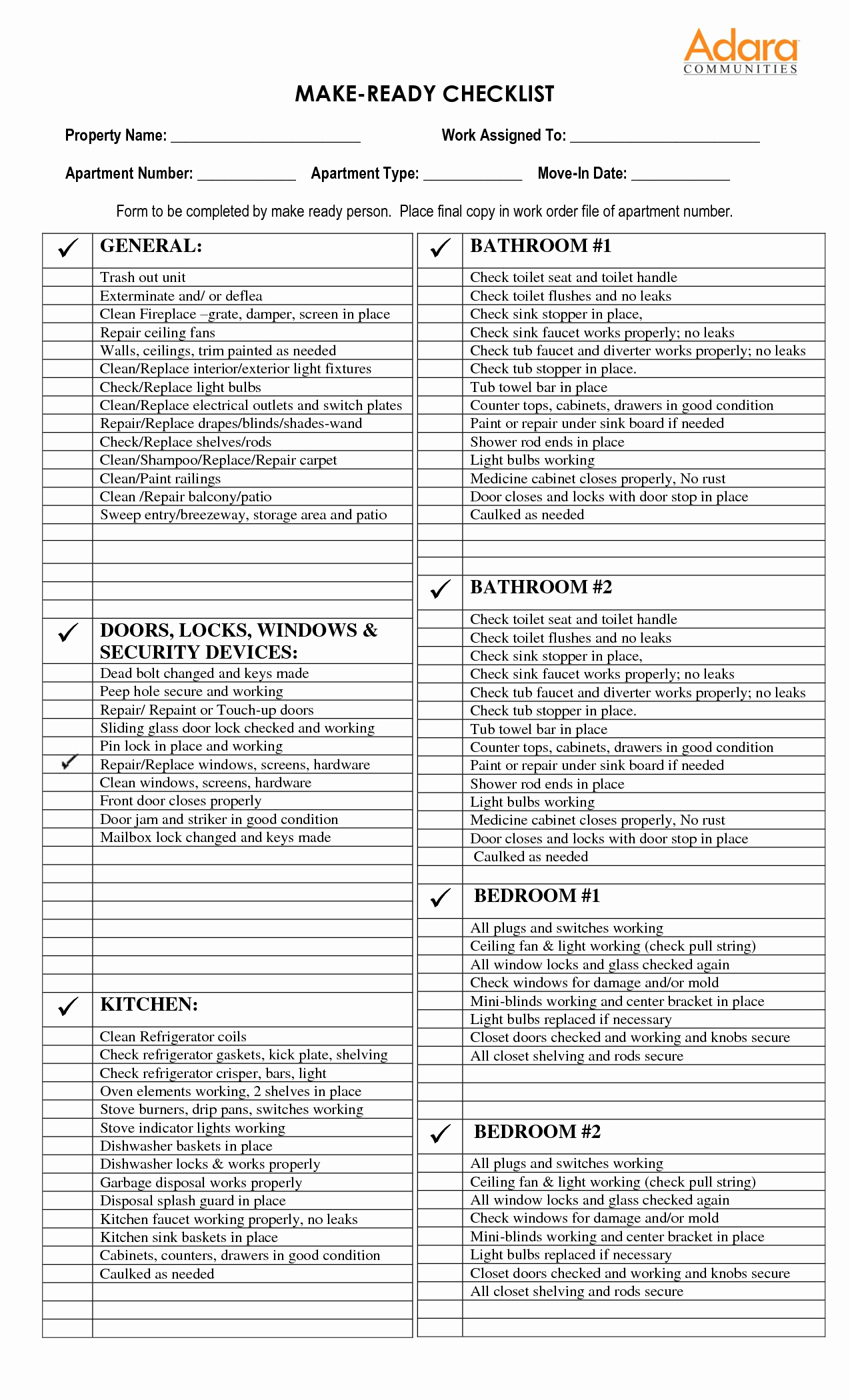 Apartment Maintenance Checklist Template Best Of Check List for Apartment Make Ready Google Search