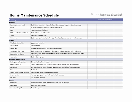 Apartment Maintenance Checklist Template Unique Home Maintenance Schedule