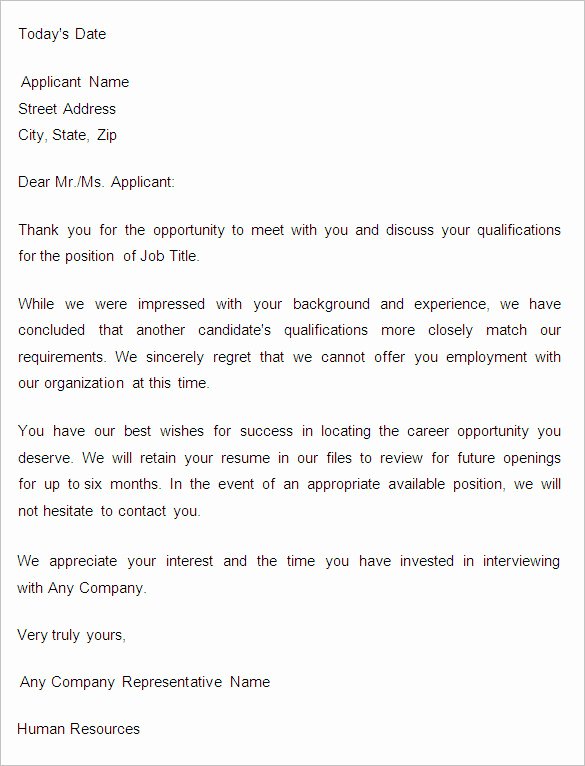 Application Rejection Letter Awesome 27 Rejection Letters Template Hr Templates