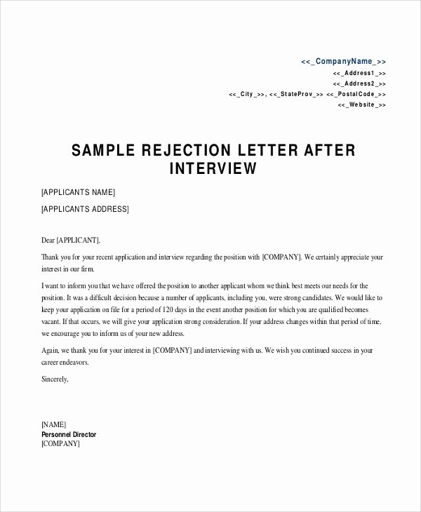 Application Rejection Letter Awesome 8 Sample Rejection Letters