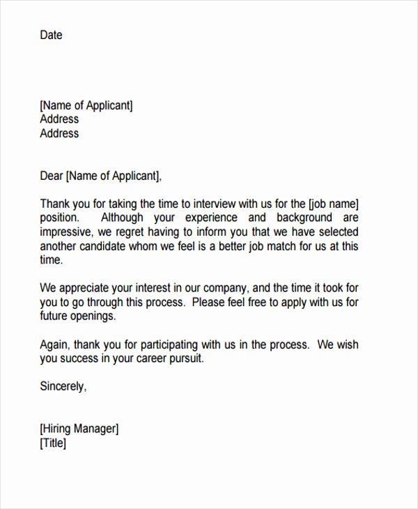 Application Rejection Letter Fresh 9 Job Application Rejection Letters Templates for the