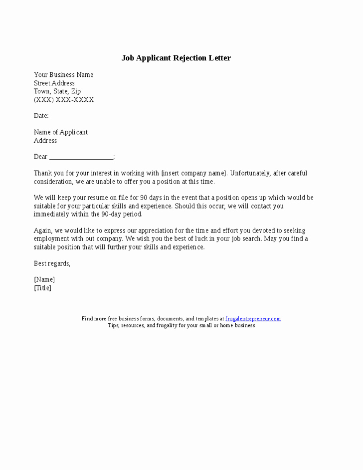 Application Rejection Letter Luxury 20 Applicant Rejection Letter Samples