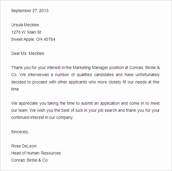 Application Rejection Letter New 27 Rejection Letters Template Hr Templates