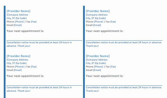 Appointment Reminder Template Word Lovely Appointment Card Template format Example
