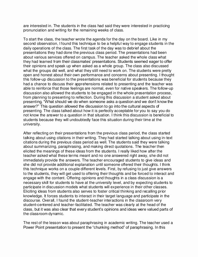 Appropriate Classroom Behavior Essay Elegant Sample Student Classroom Observation Report