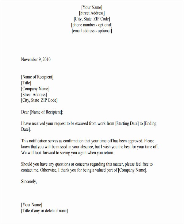 Approval Letter Example Luxury Vacation Time F Request Email