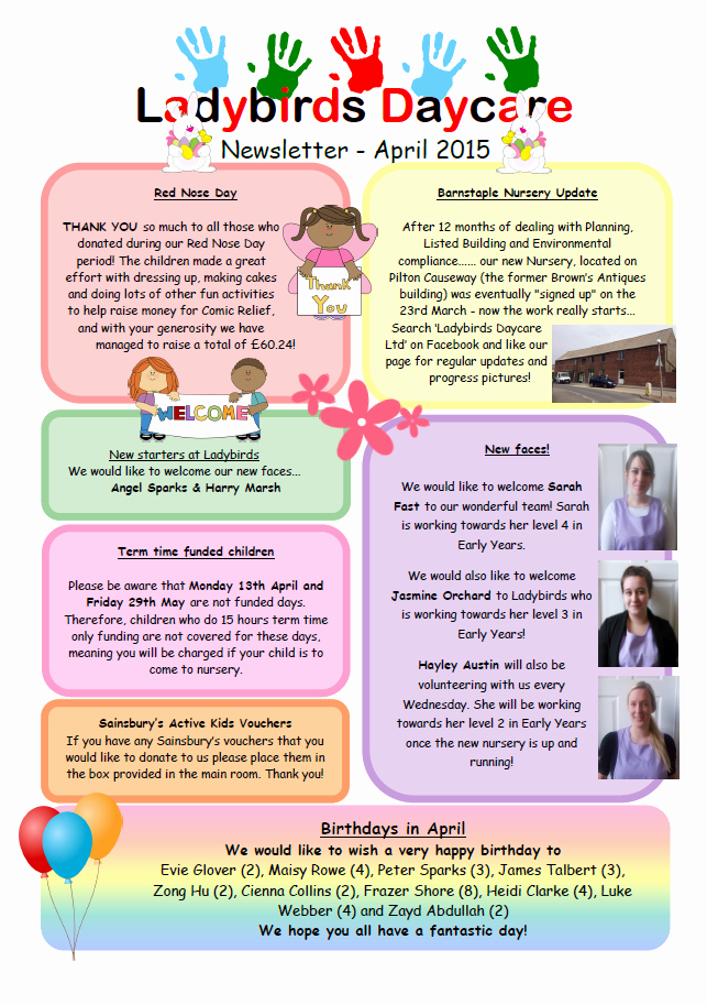 April Newsletter Template Awesome Past Newsletters Ladybirds Daycare Barnstaple Devon