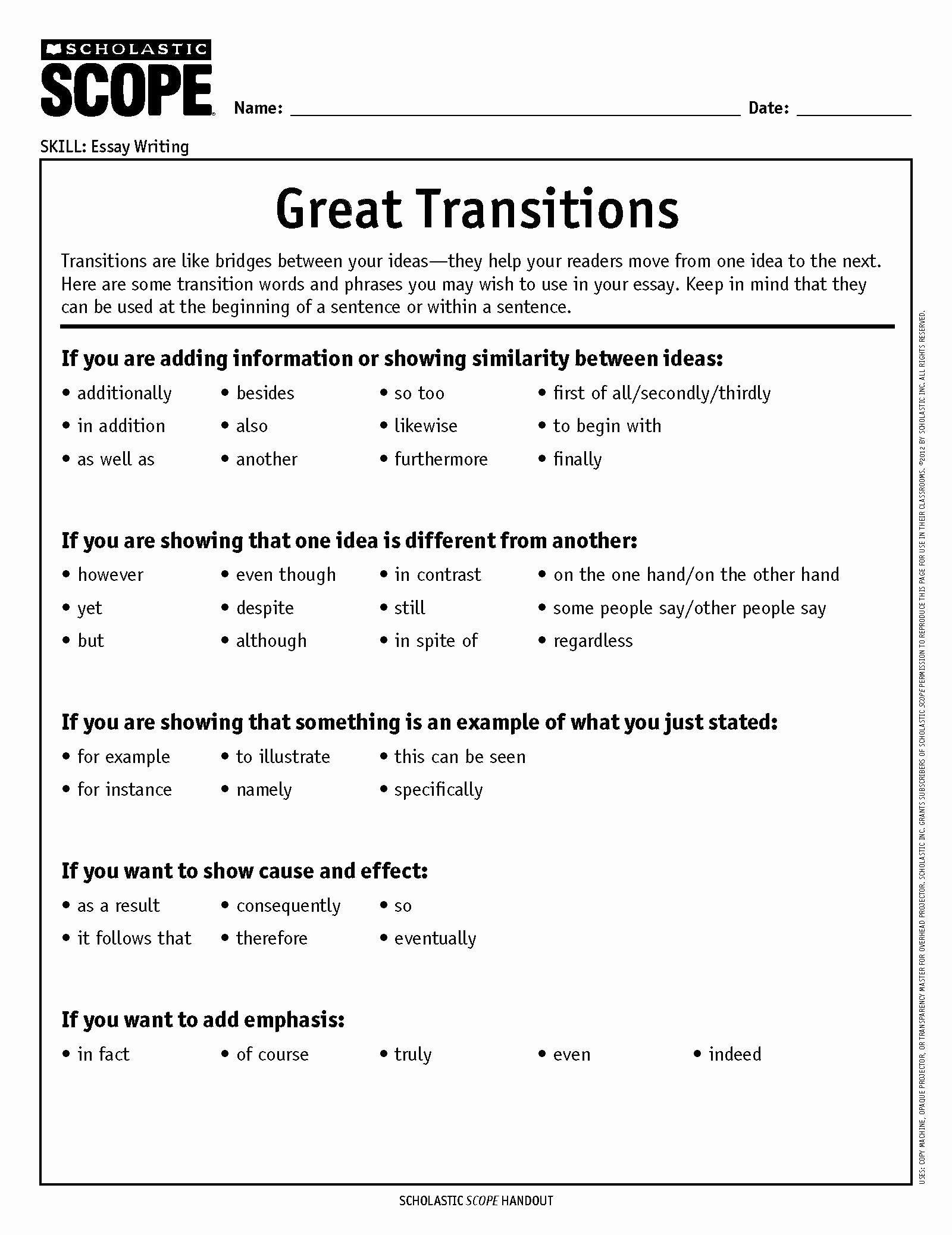 Good Transition Words for Essays by Experts - 