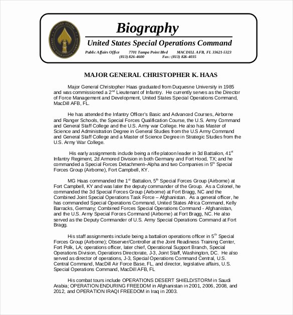 Army Board Biography Example Beautiful 25 Biography Templates Doc Pdf Excel